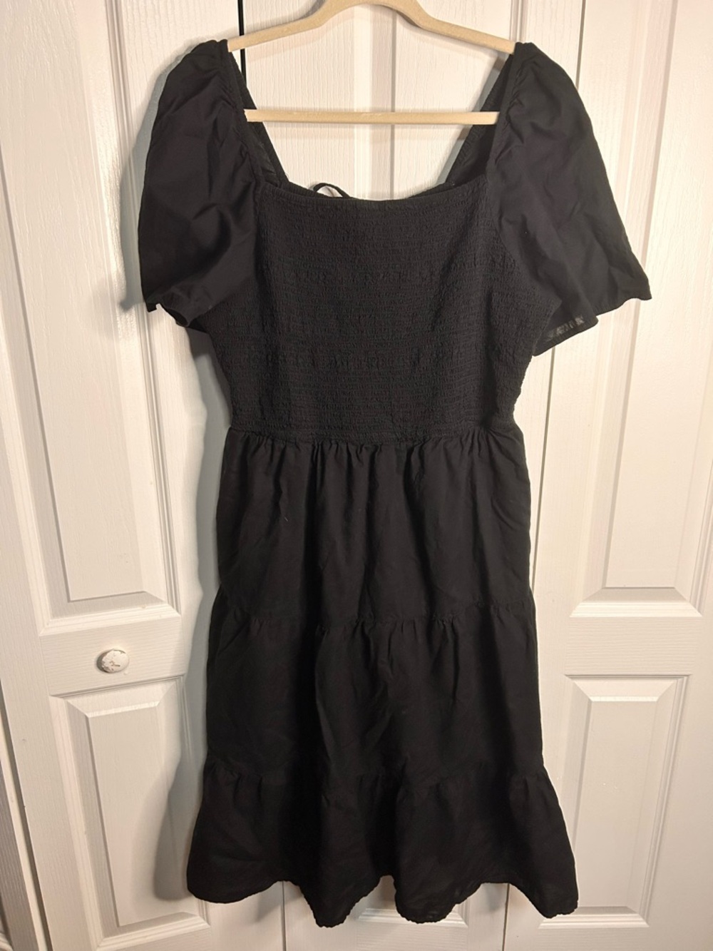 And Now This Women's Plus Black Puff-Sleeve Square-Neck Smocked Midi Dress 2X